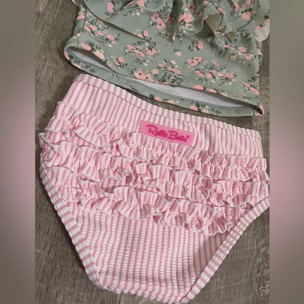 Ruffle Butts Floral Pink Ruffle Swim Suit - Picture 2 of 4
